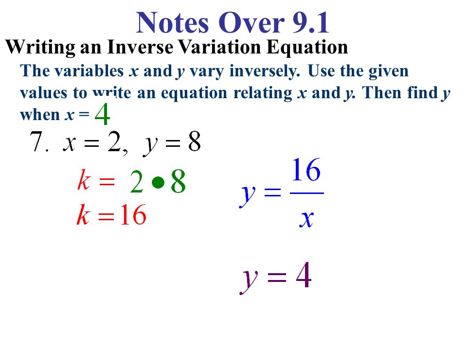 how to write a direct variation equation given x and y